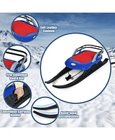 Costway Folding Kids Metal Snow Sled Frost-Resistant Pull Rope Snow Slider Leather Seat