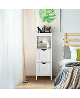 Costway Floor Cabinet Multifunction Bathroom Storage Organizer Rack w/2 Drawers