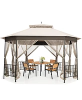 Costway 10'x12' Patio Gazebo Canopy Shelter Double Top Netting Sidewalls