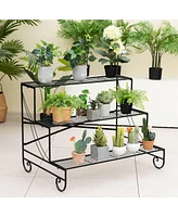 3-Tier Mental Plant Stand with Grid Shelf