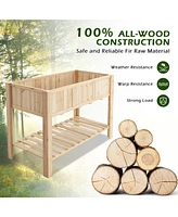 47 Inch Wooden Raised Garden Bed with Bottom Shelf and Bed Liner