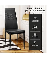 Sugift Set of 4 High Back Dining Chairs with Pvc Leather and Non-Slip Feet Pads