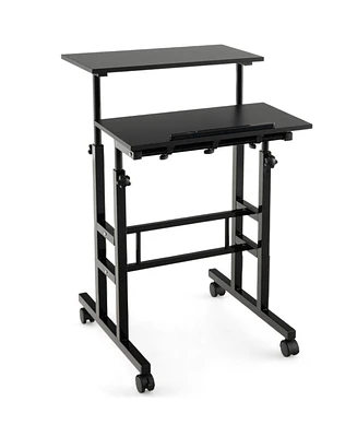 Slickblue Height Adjustable Mobile Standing Desk with Rolling Wheels for Office and Home