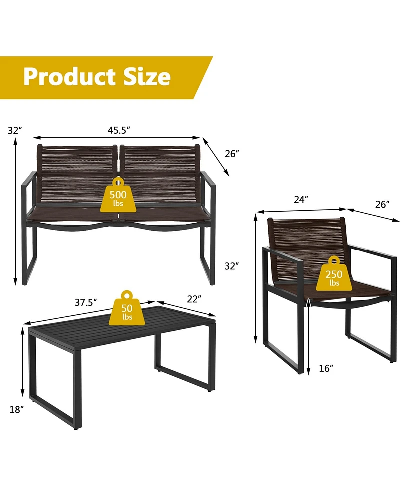 Gymax 4PCS Patio Conversation Furniture Set Yard Garden Outdoor w/ Coffee Table