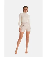 Furniq Uk Women's Leather Shorts, Beige