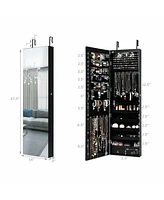 Sugift Wall and Door Mounted Mirrored Jewelry Cabinet with Lights