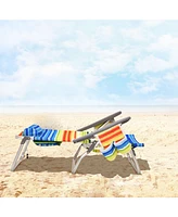 Gymax 2PCS Folding Beach Backpack Chair Reclining Camping Chair w/ Storage Bag