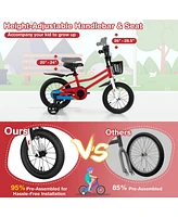 14'' Kid's Bike with Removable Training Wheels & Basket for 3-5 Years Old