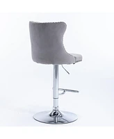 Gray Swivel Velvet Bar Stools (Set of 2)