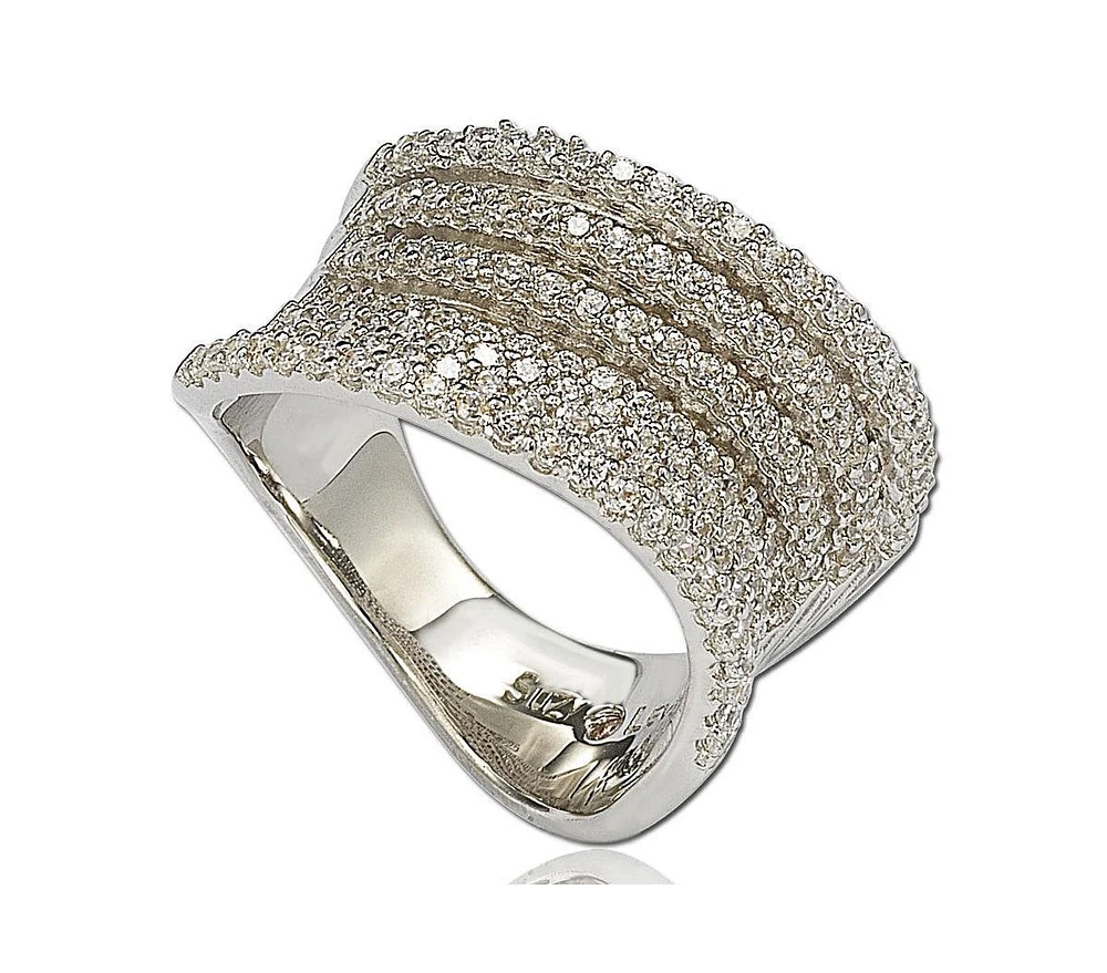 Suzy Levian Sterling Silver Cubic Zirconia Pave Tiered Curved Ring