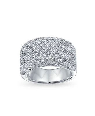 Bling Jewelry Micro Pave Cubic Zirconia Cocktail Wide Cz Statement 1/2 Eternity Band Ring Rose Gold Plated .925 Sterling Silver