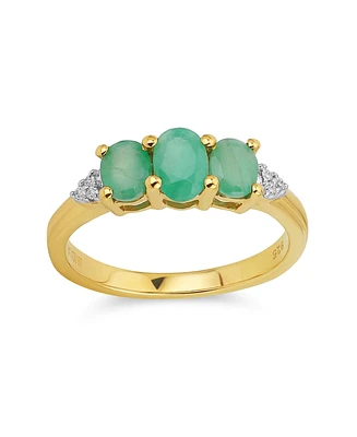 Bling Jewelry Natural Green Emerald 3 Oval Stone Trinity Ring Gold Plated .925 Sliver