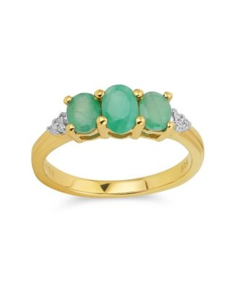 Bling Jewelry Past Present Future 3 Stone 2ctw Natural Green Emerald Trilogy Trinity Ring For Women Yellow 14k Gold Plated .925 Sterling Silver May Birthstone