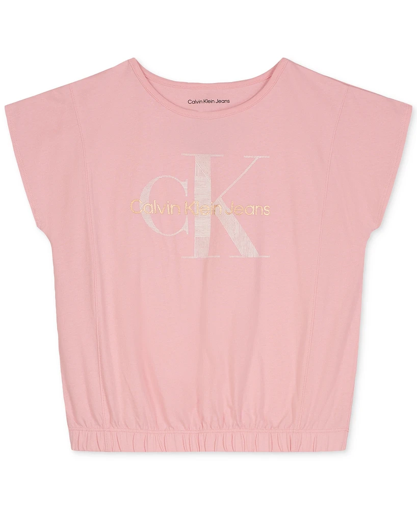 Calvin Klein Big Girls Overlap Striped Monogram Top