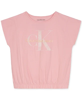 Calvin Klein Big Girls Overlap Striped Monogram Top