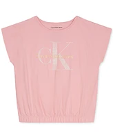 Calvin Klein Big Girls Overlap Striped Monogram Top