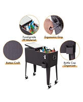 80QT Outdoor Party Portable Rattan Rolling Cooler Cart