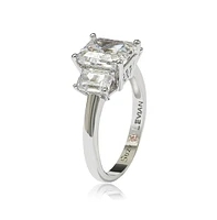 Suzy Levian New York Sterling Silver Cubic Zirconia Emerald Cut 3.50cttw 3-Stone Engagement Ring