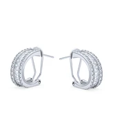 Bling Jewelry Holiday Baguette Cz Half Hoop Shrimp Style Earrings For Women Omega Back Sterling Silver