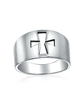 Bling Jewelry Christian Religious Cut-out Cross Signet Band Ring .925 Sterling Silver