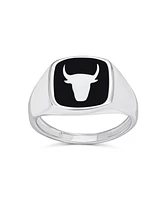 Bling Jewelry Signet Black Natural Onyx Square Western Texas Longhorn Buffalo Cow Antelope Skull Bull Men's Ring Sterling Silver