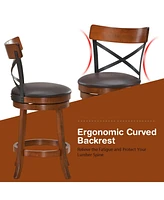 Sugift Set of 2 Bar Stools 360-Degree Swivel Dining Bar Chairs with Rubber Wood Legs