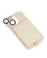 Anne Klein Women's Ivory Saffiano Leather iPhone Case designed for iPhone 15