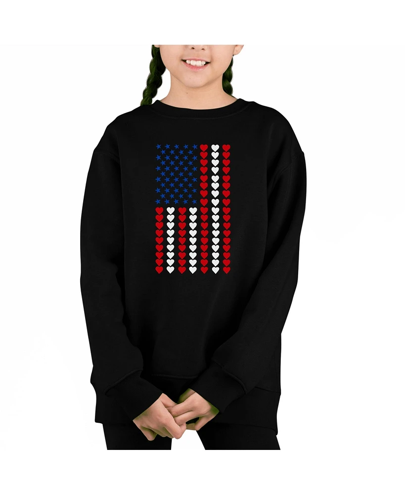 La Pop Art Girls Heart Flag Word Crewneck Sweatshirt