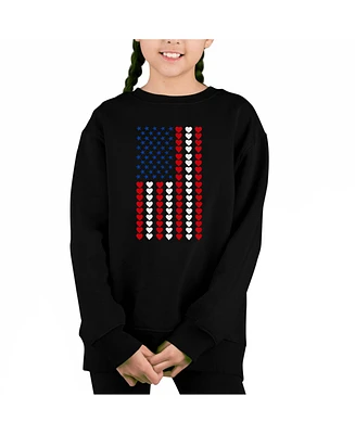 La Pop Art Girls Heart Flag Word Art Crewneck Sweatshirt