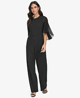 Calvin Klein Women's Chiffon-Cape-Sleeve Scuba-Crepe Jumpsuit