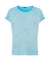 Olsen 100% Cotton Short Sun-Bleached Tee with Palm Tree Applique