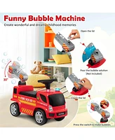 Sugift Kids Push Ride On Fire Truck with Ladder Bubble Maker and Headlights