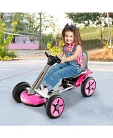 Sugift Pedal Powered 4-Wheel Toy Car with Adjustable Steering Wheel and Seat