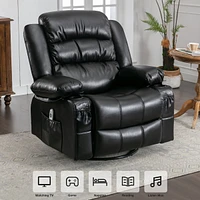 Black Swivel Rocker Recliner with Massage, Heat & Usb Charge