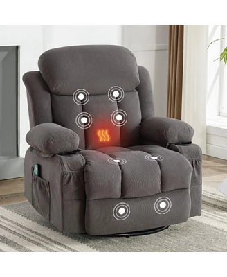 Simplie Fun Reclining Massage Heated Sofa with Usb, Cup Holders (Grey)