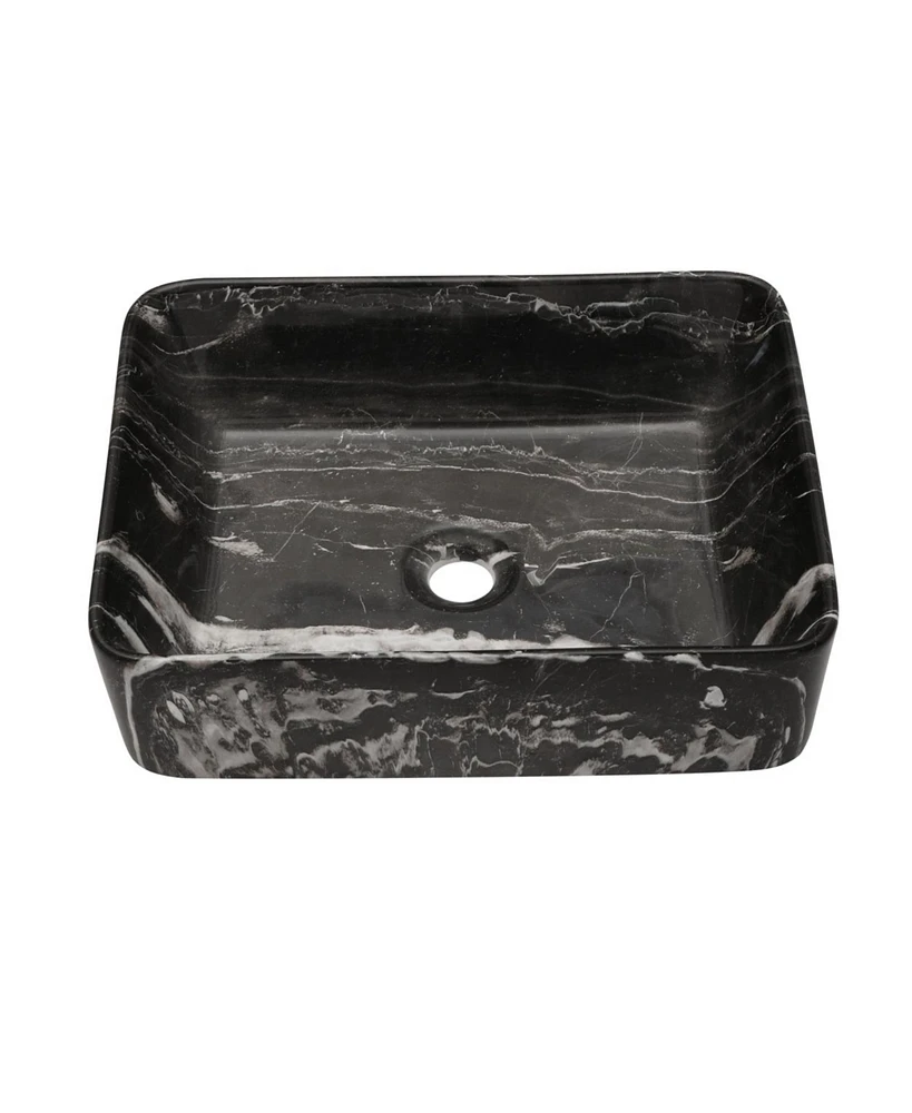 Streamdale Furniture 19" X 15" Black And Gray Marble Pattern Ceramic Rectangular Vessel Bathroom Sink