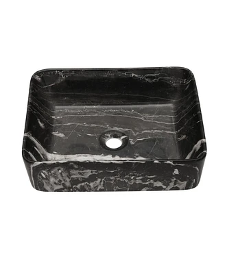 Simplie Fun 19" X 15" Black And Gray Marble Pattern Ceramic Rectangular Vessel Bathroom Sink