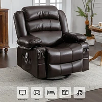 Brown Swivel Rocker Recliner with Massage and Heat