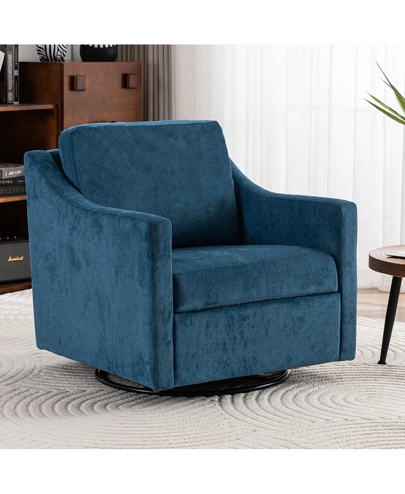 Streamdale Furniture Navy Blue Swivel Armchair with Comfortable Linen Fabric