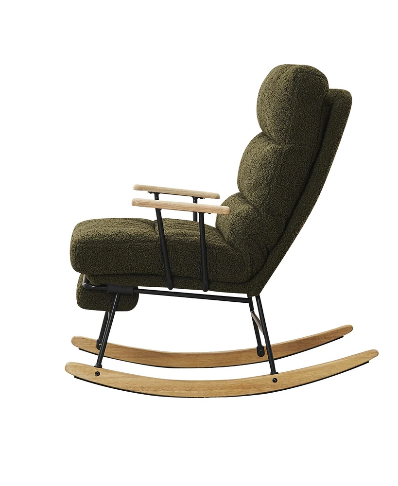 Simplie Fun Modern Green Gliding Rocking Chair with Retractable Footrest