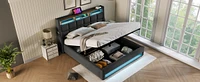 Queen Upholstered Platform Bed with Storage, Led, Usb