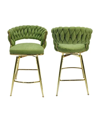 Simplie Fun Set of 4 Green Upholstered Swivel Bar Stools