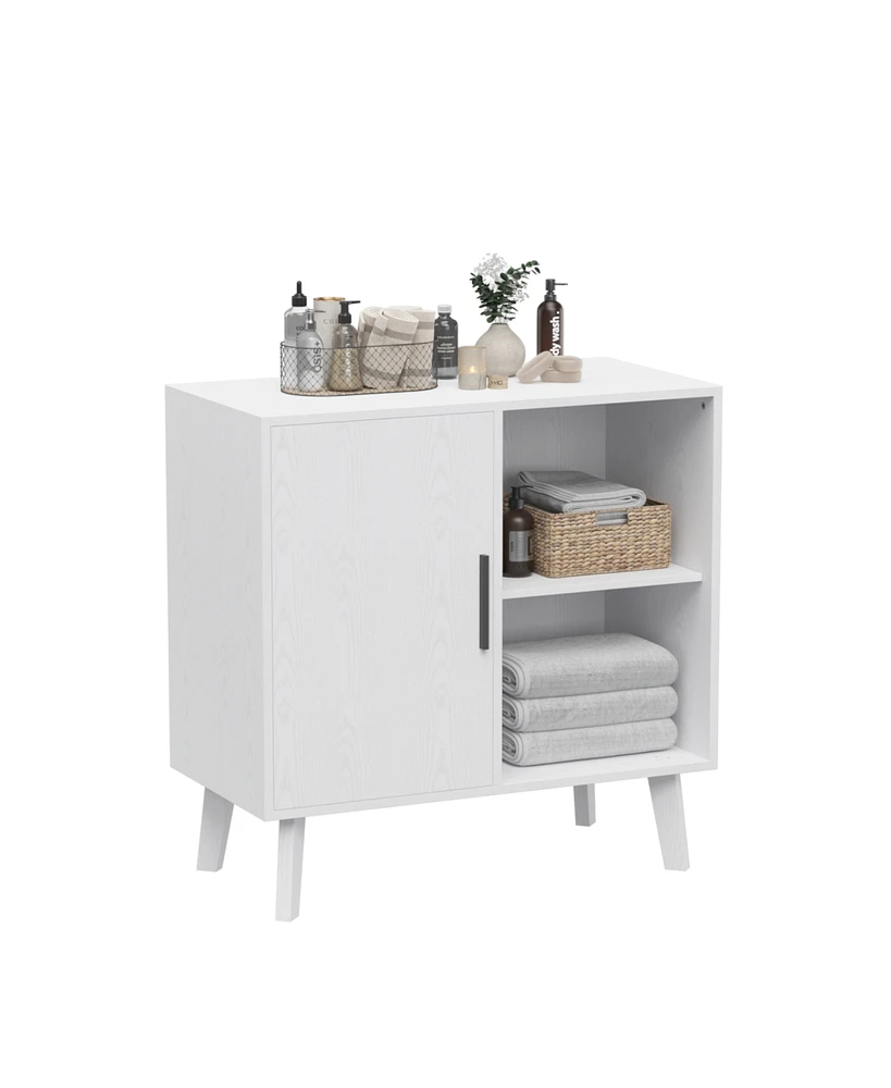 Simplie Fun White Wood Buffet Sideboard with Storage Shelves