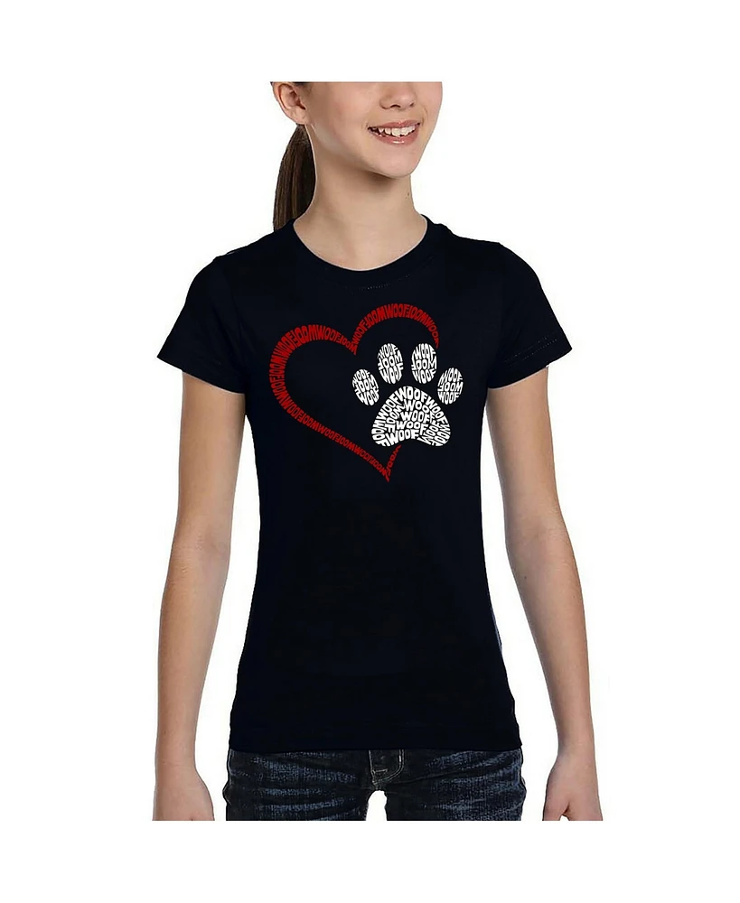 La Pop Art Girls Paw Heart Word T-Shirt