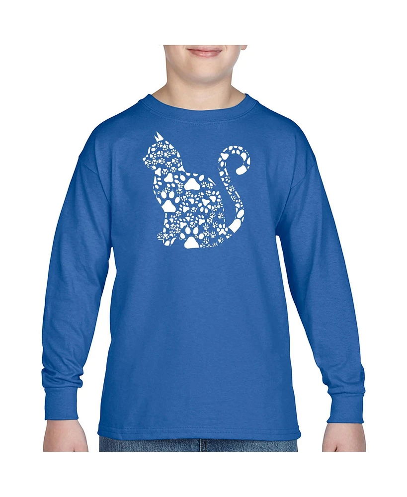 La Pop Art Boys Cat Claws Word Art Long Sleeve T-Shirt