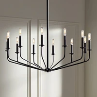 Franklin Iron Works Milanese Slender Black Chandelier Lighting 37 1/2" Wide Modern Industrial 12-Light Candelabra Fixture for Dining Room House Foyer