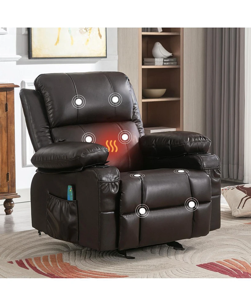 Simplie Fun Oversized Recliner Chair with Massage, Heat & Usb - Brown