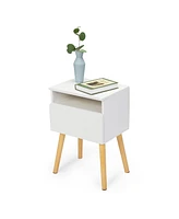 Simplie Fun Modern White Bedside Table with Drawers and Shelves