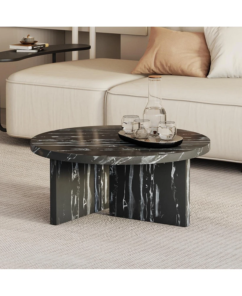 Simplie Fun Black Mdf Circular Coffee Table, 31.4 Inch, Modern Design for Small Spaces