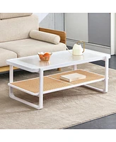 Simplie Fun Minimalist White Double Layered Wood Coffee Table